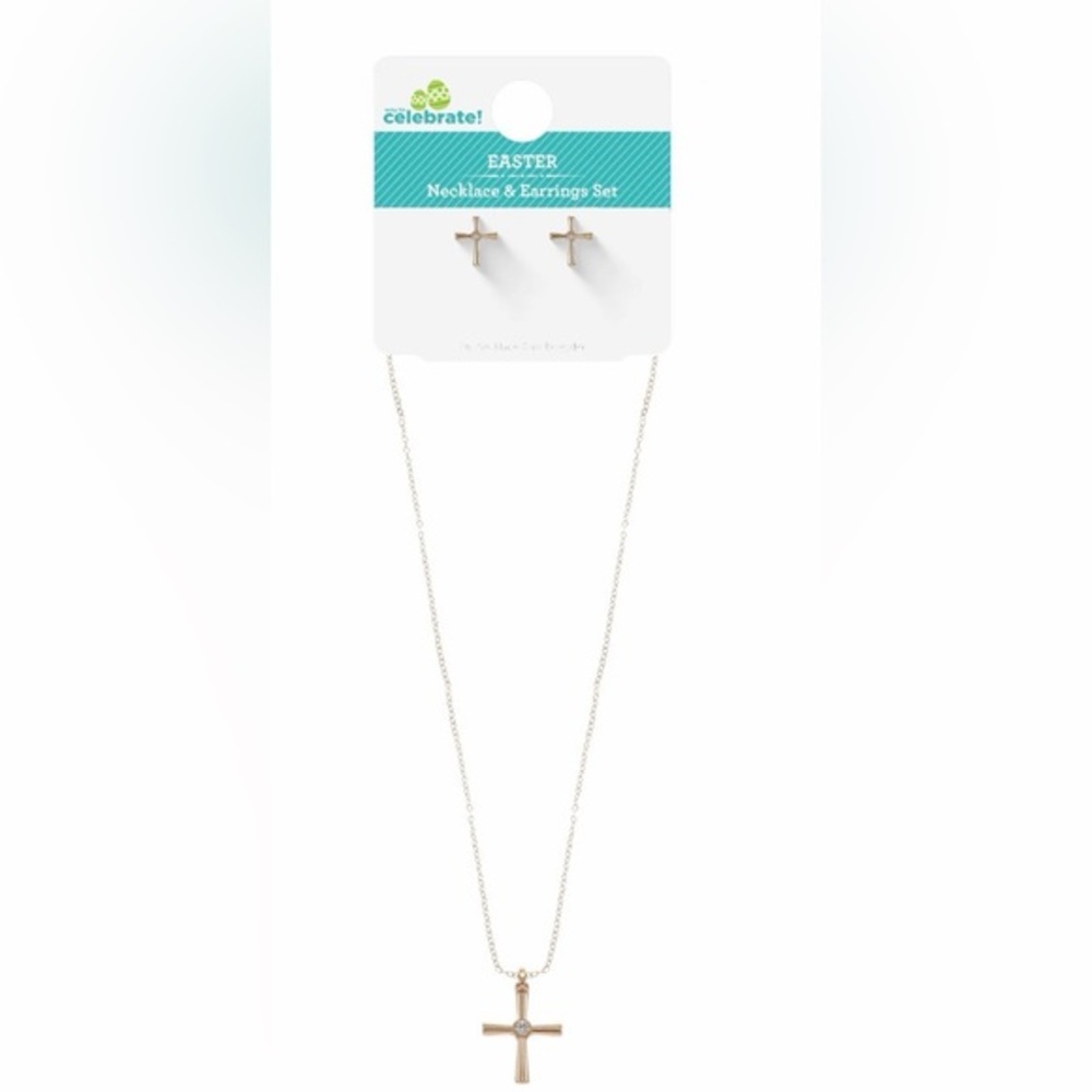Way To Celebrate Gold Tone Cross Necklace & Earring Set